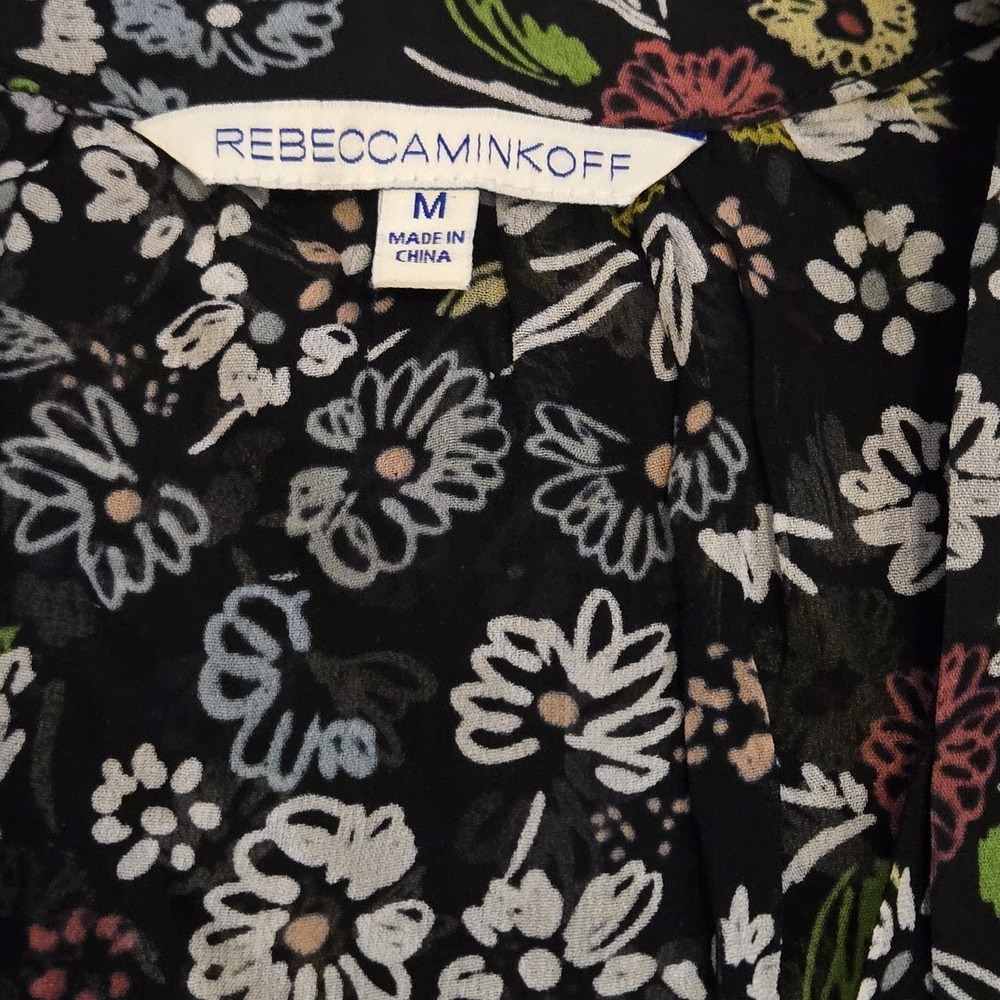 Rebecca Minkoff Black Sheer Floral Short Sleeve Blouse Cottage Core Whimsigoth - Picture 8 of 10